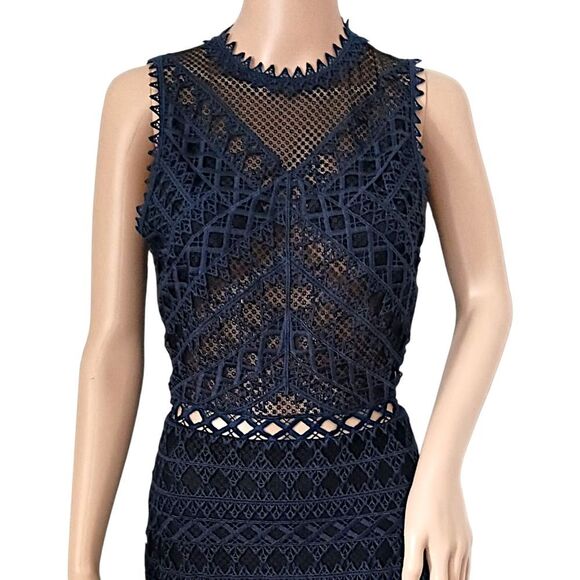 Jonathan Simkhai Sheer Lace Dress Sz 2 Midi NEW Lattice Embroidered Trumpet - Picture 2 of 16